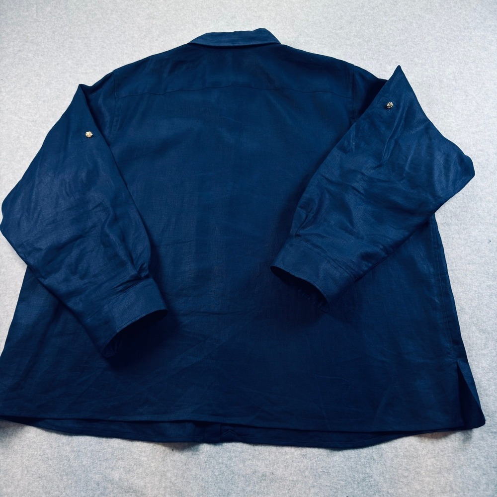 Lauren Ralph Lauren Navy Blue 100% Linen Button Down Shirt Gold Crest Buttons 2X - Picture 2 of 7